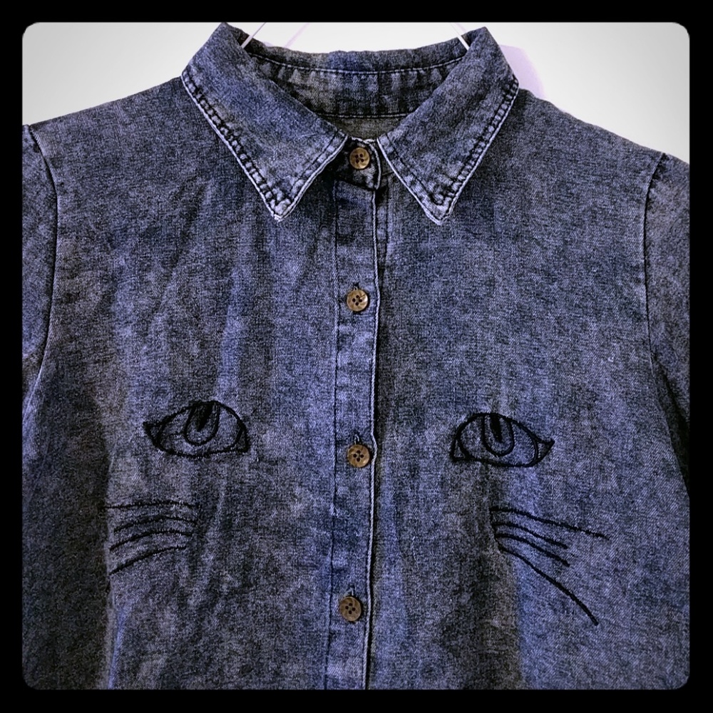 Cat Eyes Denim Button Down